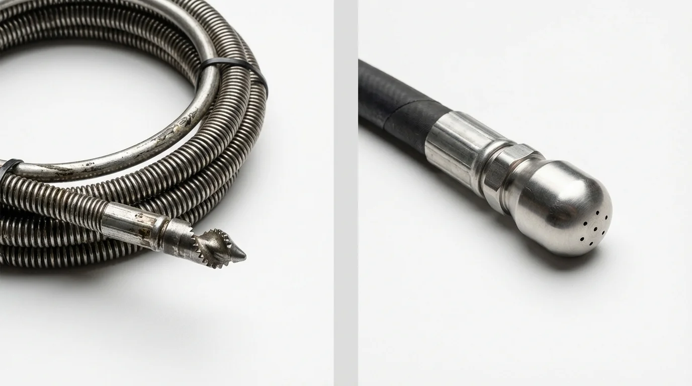 Drain snake cable and hydro jetting nozzle used for drain cleaning in Beggs, OK
