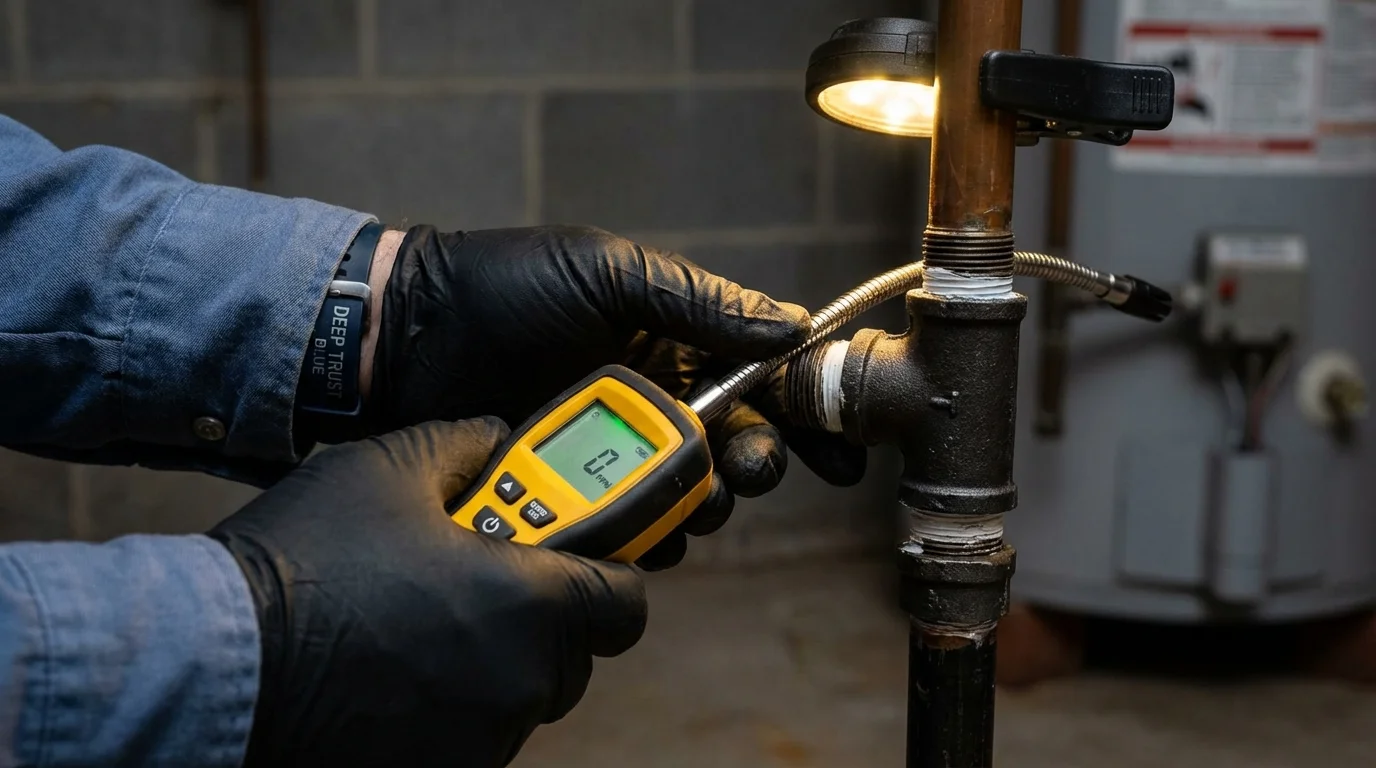 Gas leak detection with electronic sniffer by Johns Plumbing LLC in Beggs