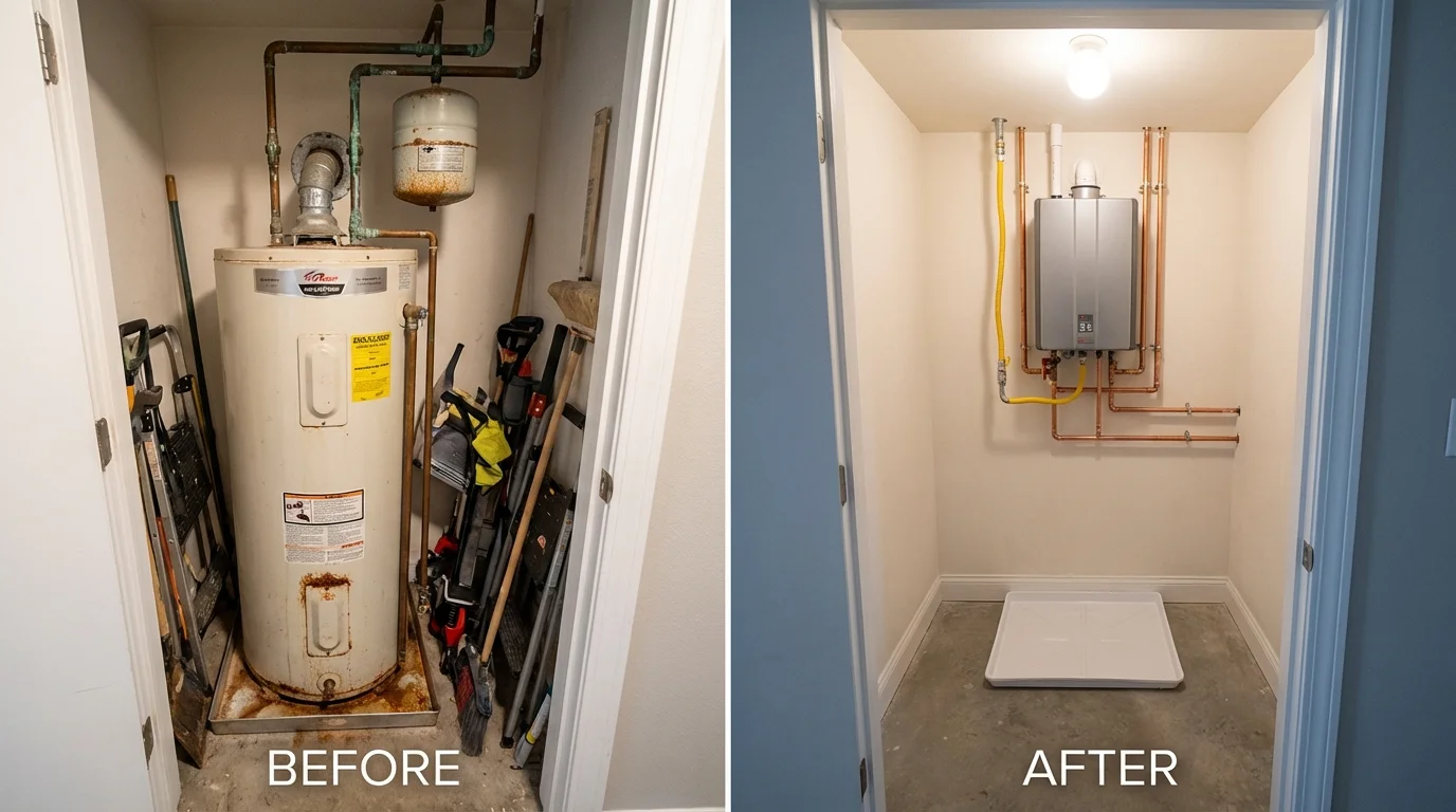 Tank water heater versus wall-mounted tankless unit comparison for Beggs, OK homeowners