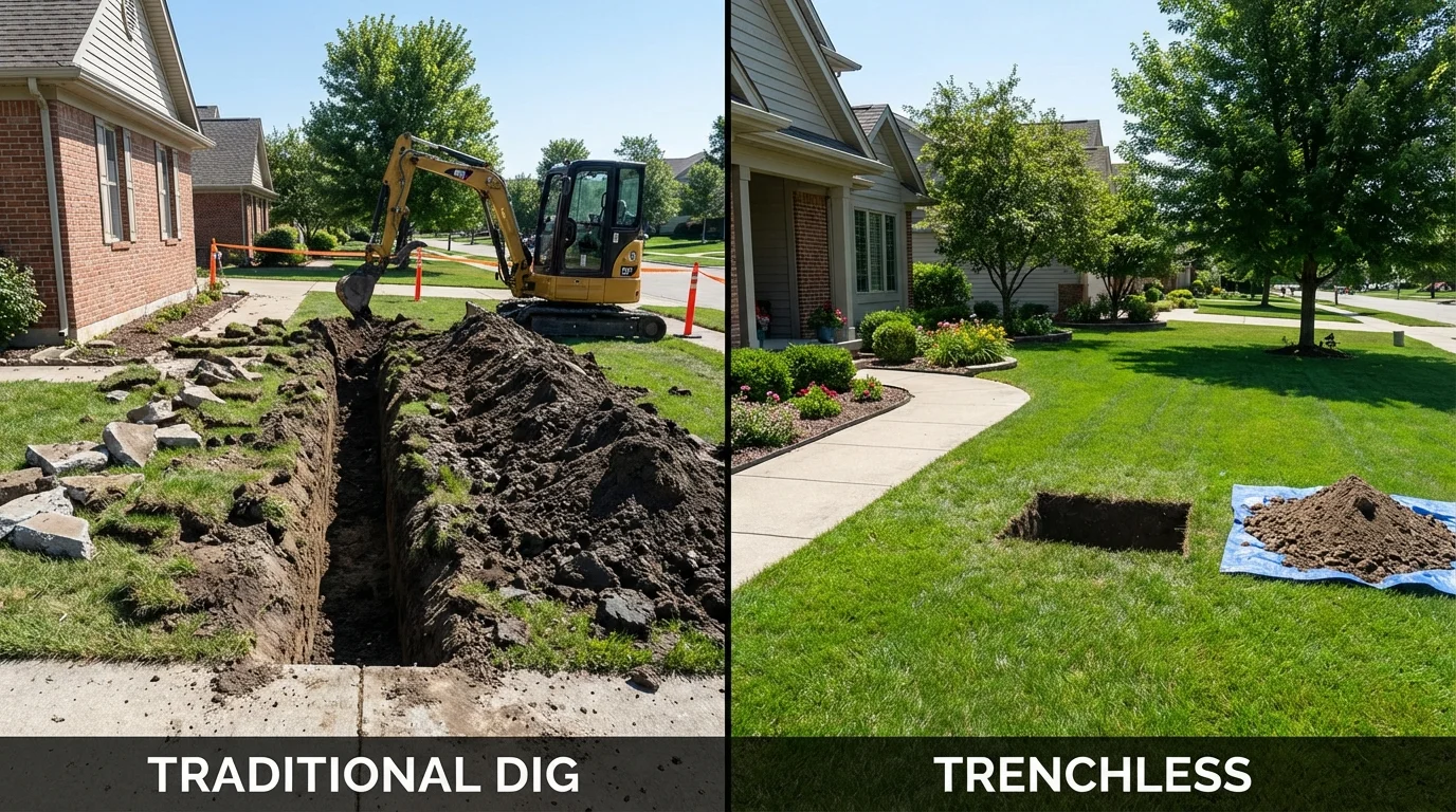 Trenchless sewer repair with minimal yard damage versus traditional excavation in Beggs, OK